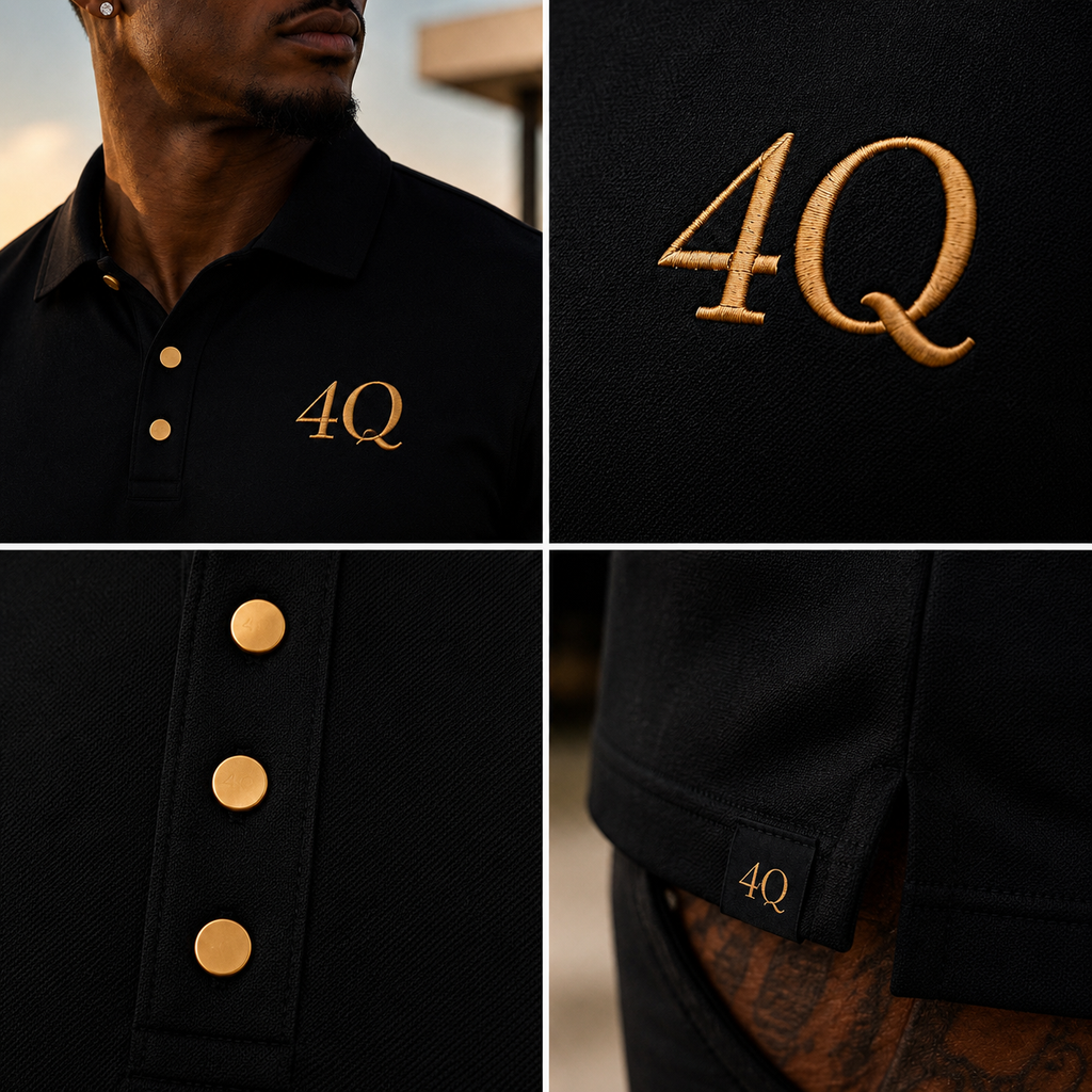 4Q Men’s Executive Button-Up Polos (Black/Gold)