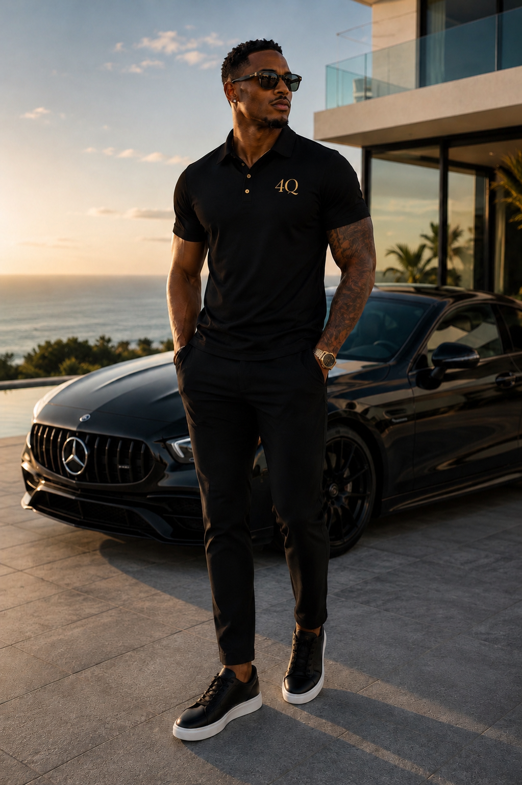 4Q Men’s Executive Button-Up Polos (Black/Gold)