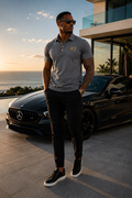 4Q Men’s Executive Button-Up Polos— Gray/Gold