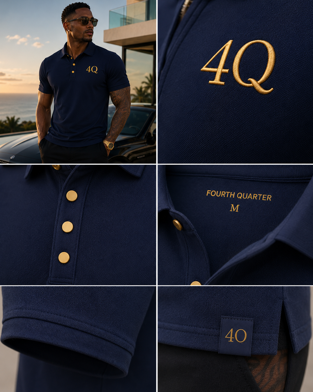 4Q Men’s Executive Button-Up Polos— Navy/Gold