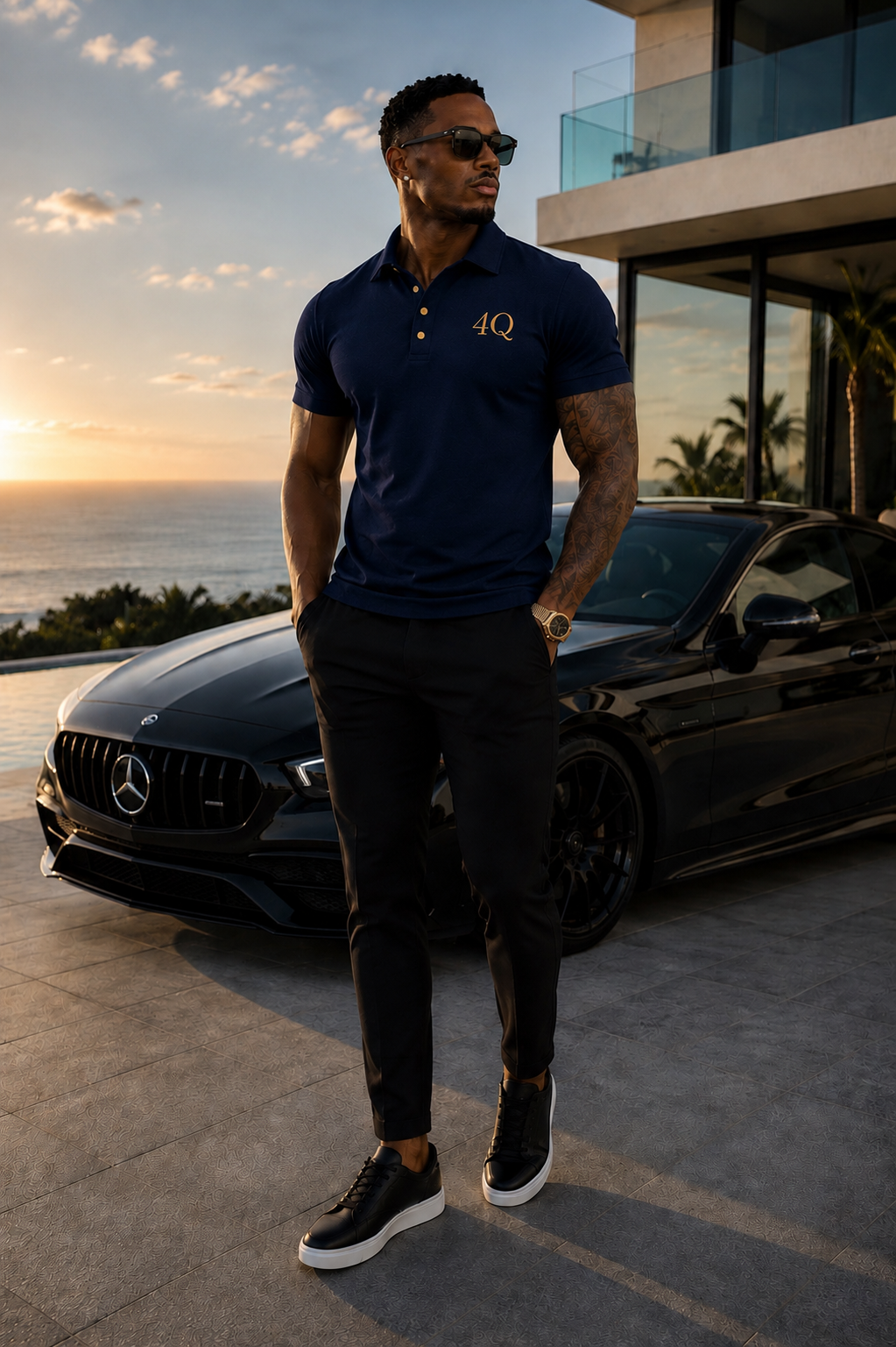 4Q Men’s Executive Button-Up Polos— Navy/Gold