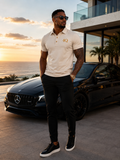 4Q Men’s Executive Button-Up Polos— Beige/Gold