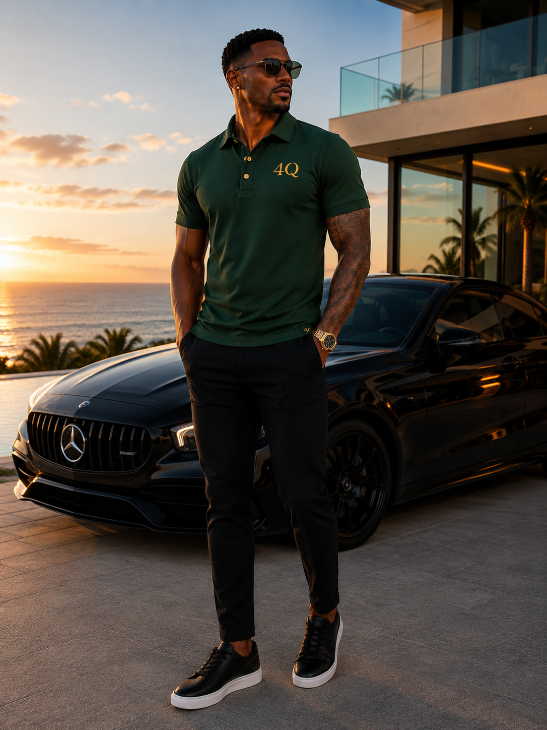 4Q Men’s Executive Button-Up Polos— Green/Gold