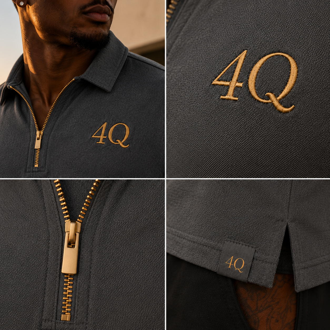 Men’s Executive Zip  Polo - Gray/Gold