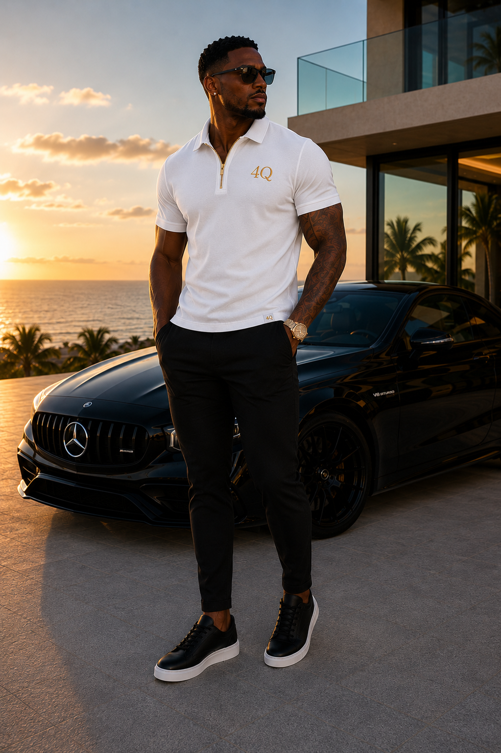 Men’s Executive Zip  Polo - White/Gold