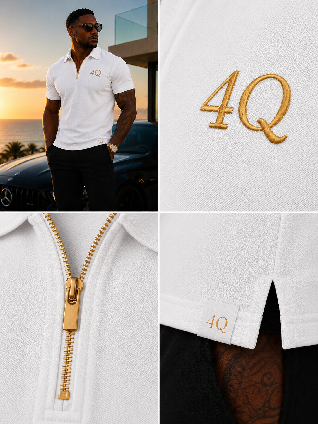 Men’s Executive Zip  Polo - White/Gold