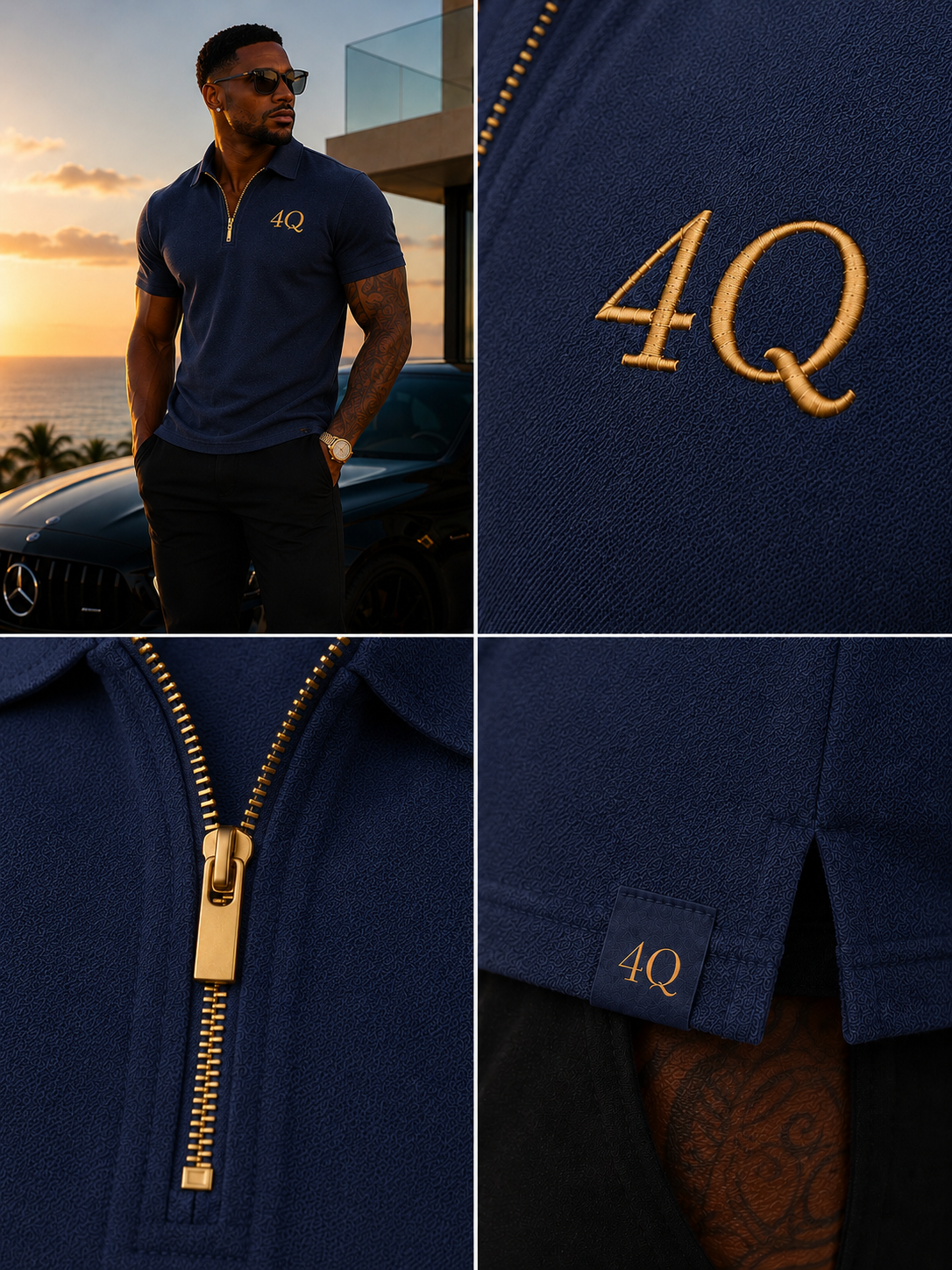 Men’s Executive Zip  Polo - Navy/Gold