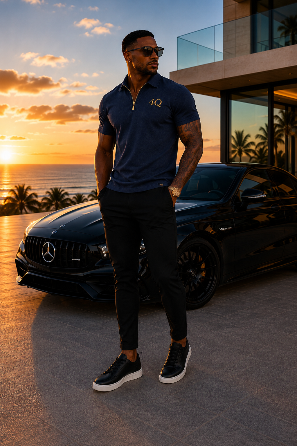 Men’s Executive Zip  Polo - Navy/Gold