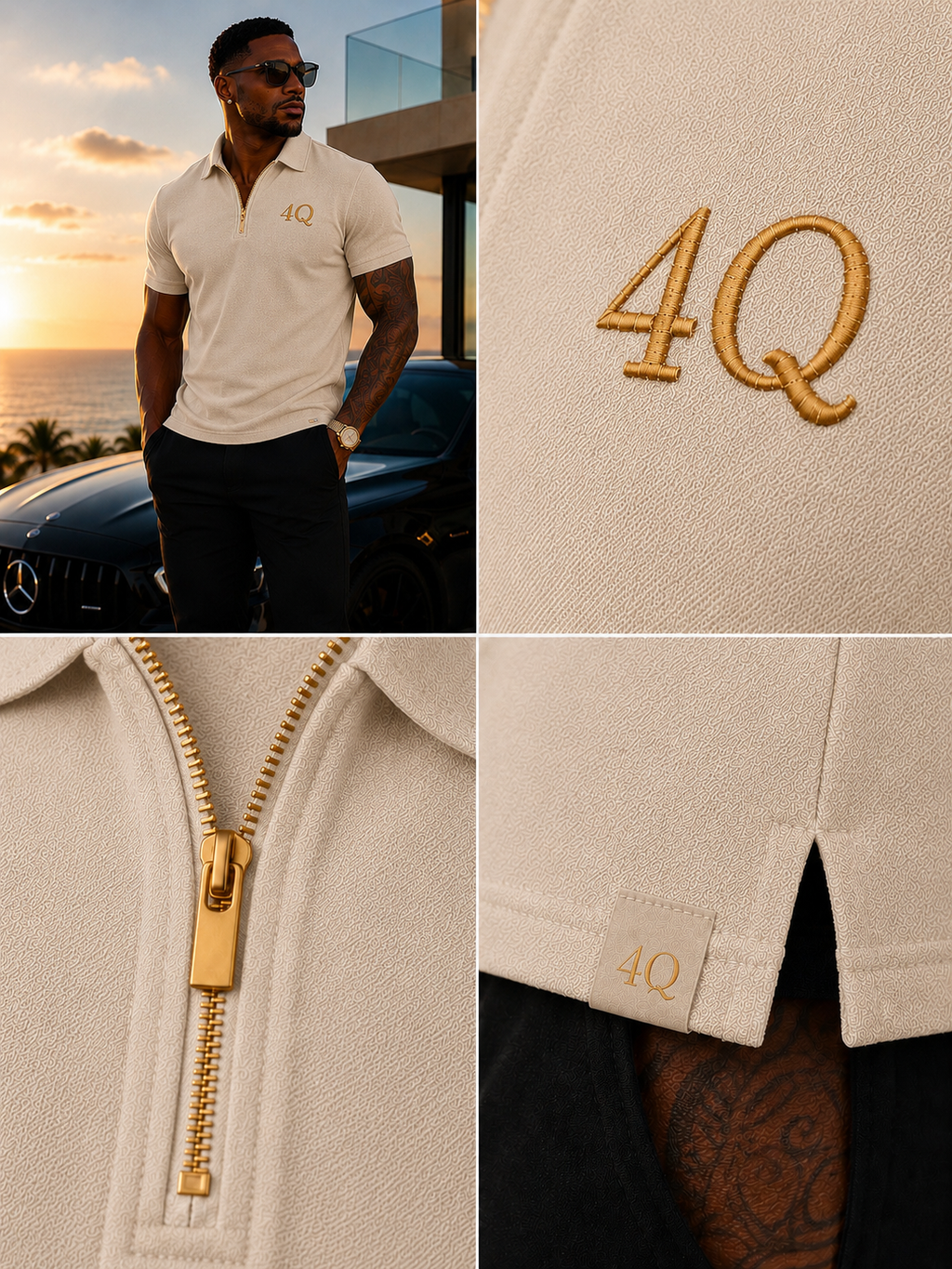Men’s4Q Executive Polo - Beige/Gold