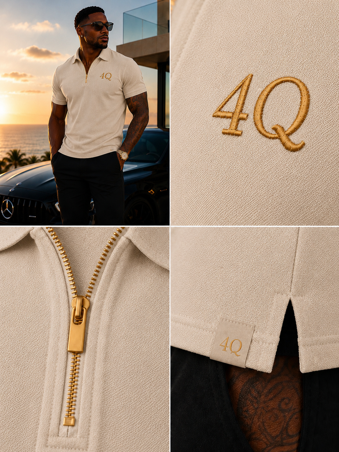 Men’s4Q Executive Polo - Beige/Gold