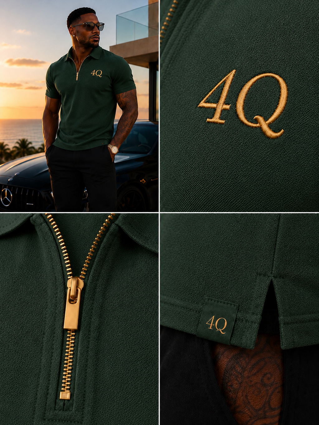 Men’s4Q Executive Polo - Green/Gold