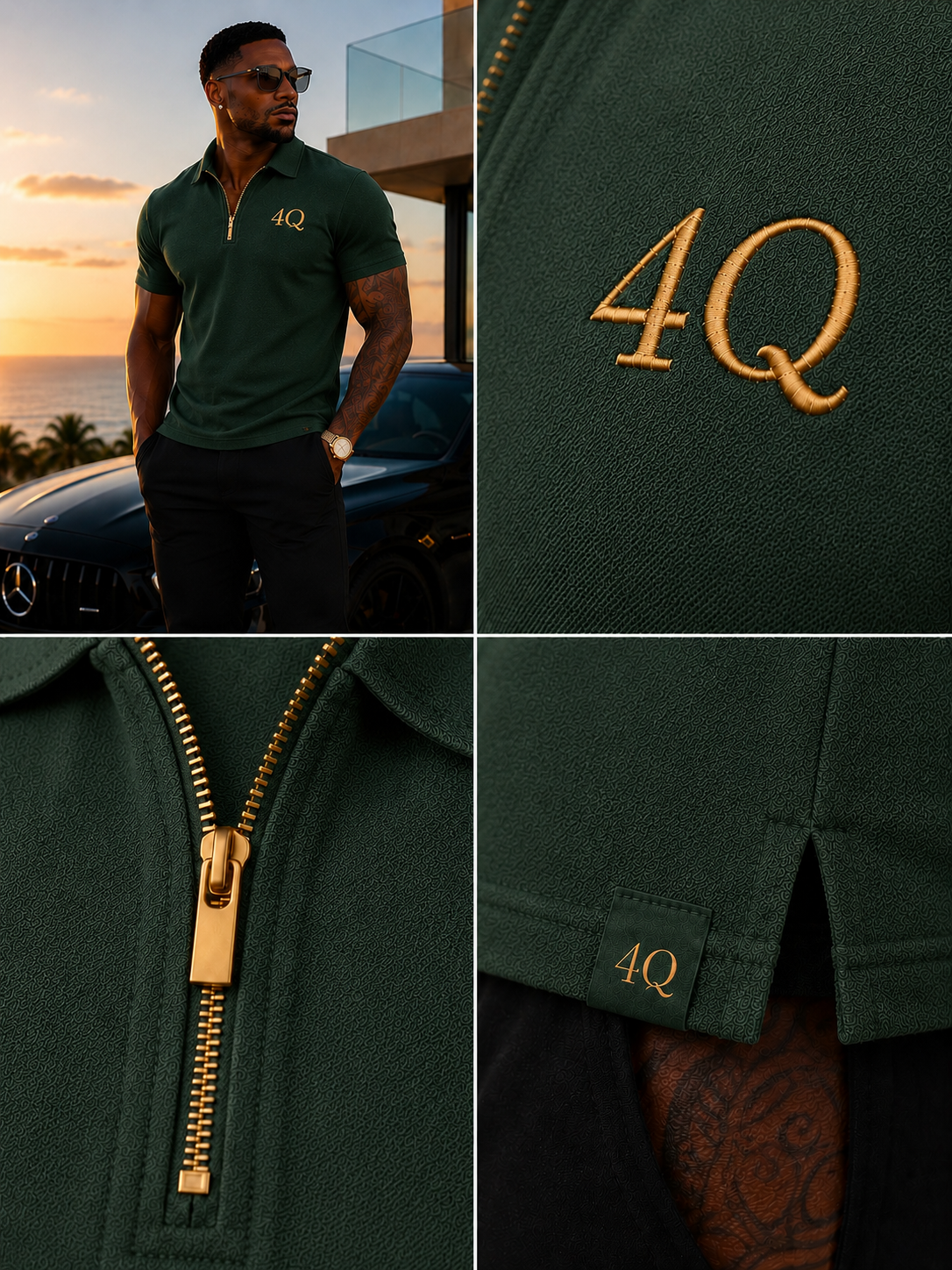 Men’s4Q Executive Polo - Green/Gold