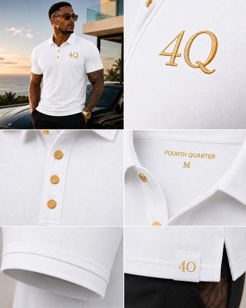 4Q Men’s Executive Button-Up Polos-White/Gold